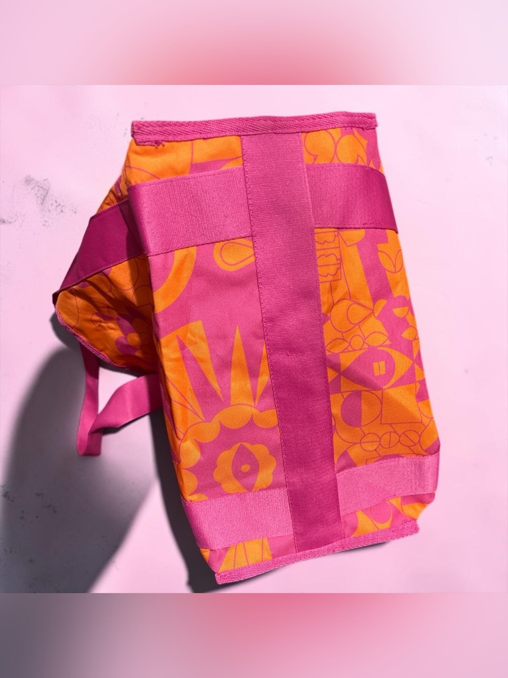 NEW Amika Signature Print Tote Bag Large Orange Pink Floral Utility Beach Travel - Picture 4 of 5